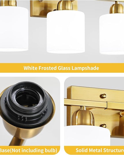 6 Light Gold Bathroom Vanity Light for Large Mirror, Gold Vanity Lights for Bathroom with Milky White Frosted Glass Shades, 38 inch Wall Lamp for Mirrors Living Room E26 Base