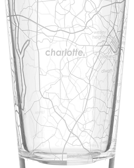 Well Told Engraved Charlotte North Carolina Map Pint Glass, Etched Beer Gift (16 oz, Clear) City Map Pint, Custom City Glassware, Gifts For Beer Lovers