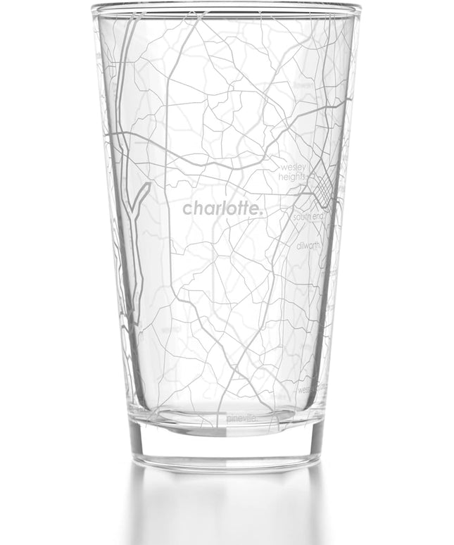 Well Told Engraved Charlotte North Carolina Map Pint Glass, Etched Beer Gift (16 oz, Clear) City Map Pint, Custom City Glassware, Gifts For Beer Lovers
