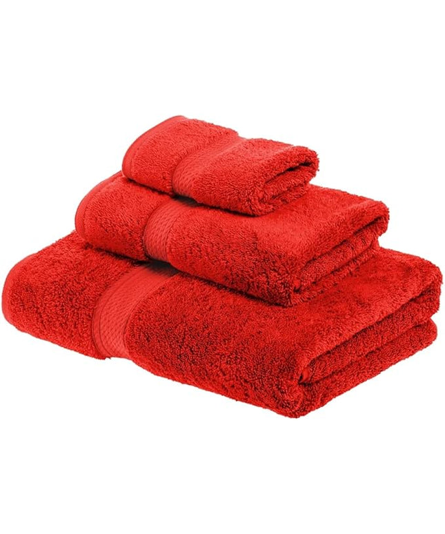 Superior Egyptian Cotton Pile 3 Piece Towel Set, Includes 1 Bath, 1 Hand, 1 Face Towel/Washcloth, Ultra Soft Luxury Towels, Thick Plush Essentials, Guest Bath, Spa, Hotel Bathroom, Red