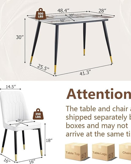 Small Dining Table Set for 4, 50'' Sintered Stone Dining Table with 4 Chairs, Easy to Assemble, Suitable for Small Spaces