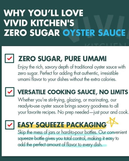 VIVID KITCHEN Oyster Sauce| Zero Sugar & Low-Calorie Sauces | No Preservatives | Versatile, Easy-to-Squeeze (2 Pack) (Oyster Flavor) for Cooking, Stir-Fries, Marinades, and Dipping Sauces