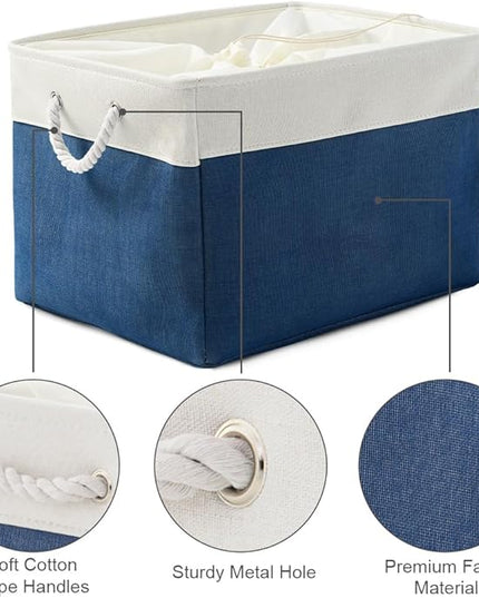 TheWarmHome Organization and Storage Basket for Shelves - Jumbo 3 Pack 20x16x14 inch Collapsible Storage Bins for Organizing, Canves Storage Cubes for Gift Organizer Toys Closet (White & Jean Blue)