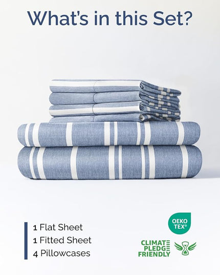 Extra Deep King Sheet Set - 6 Piece Breathable and Cooling Sheets - Hotel Luxury Bed Sheets Set - Easy Fit - Soft, Wrinkle Free and Comfy Sheets Set - Blue Striped Sheet Set with Extra Deep Pockets
