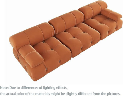 JACH Convertible Modular Sectional Couch, 104" Minimalist Mid-Century Velvet Sofas, Modern Comfy Deep 3-Seat Couches Sectional for Living Room Office Apartment (Orange)