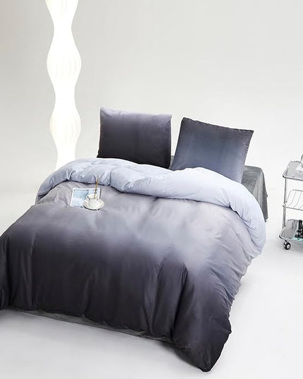 CLOTHKNOW Grey White Fluffy King Size Comforter Set 3Pcs Velvet Bedding Comforter Sets Soft Gray Comforter with 2 x Pillow Cases