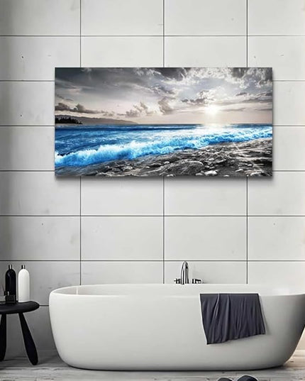 hyidecorart Wall Decor For Living Room Framed Canvas Wall Art For Office Bedroom Decorations Blue Ocean Wall Painting Black and White Beach Pictures Artwork Modern Mural Home Walls Decor