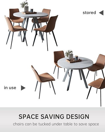 Round Dining Table Set, Mid Century Modern Small Round Dining Table Set, Saving Space (Table + 4 Brown Chairs)