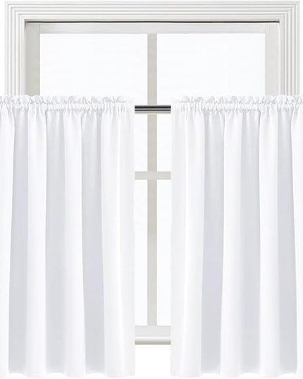 DWCN White Curtains for Living Room Thermal Insulated, 50% Light Blocking Curtains for Bedroom, Dining Room Window, W 52x L 36 Inch, Set of 2 Rod Pocket Curtain Panels