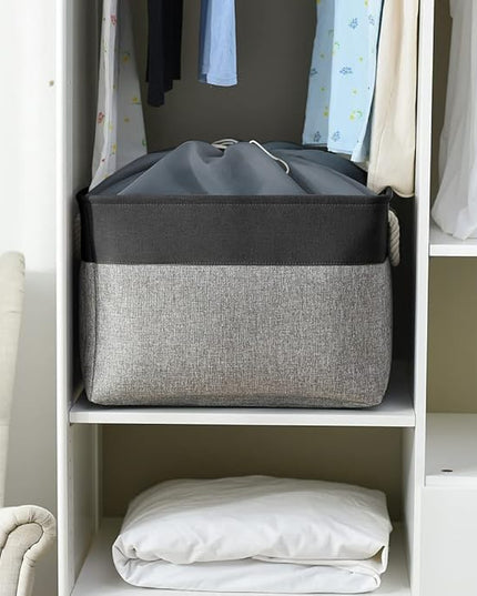 TheWarmHome Organization and Storage Basket for Shelves - 20x16x14 inch Jumbo 3 Pack Collapsible Storage Bins for Organizing, Fabric Storage Cubes for Organizer Gift Toy Closet (Black & Grey)