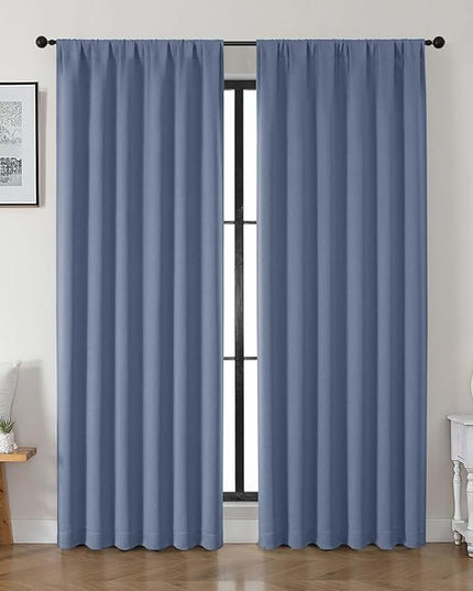 Gwine Denim Blue Blackout Curtains for Bedroom 84 inches Long 2 Panels Set, Solid Noise Reducing Thermal Insulated Blackout Curtains for Living Room with Rod Pocket, Each 50" Wx84 L