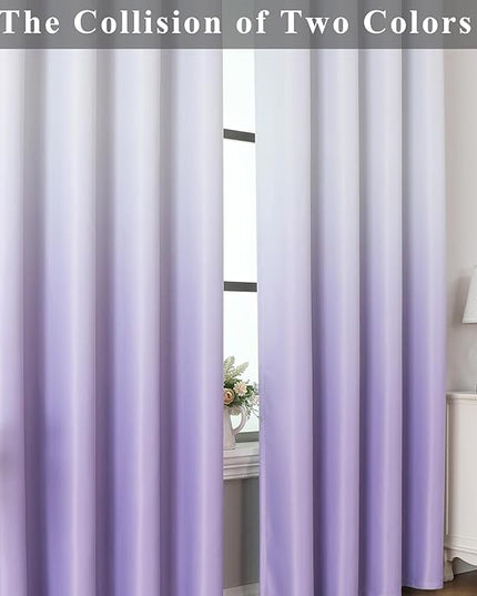 Estelar Textiler Lilac and Greyish White Ombre Blackout Curtains 72 Inch Length 2 Panels Set for Living Room, Room Darkening Thermal Insulated Gradient Drapes for Bedroom, 52x72 Inches