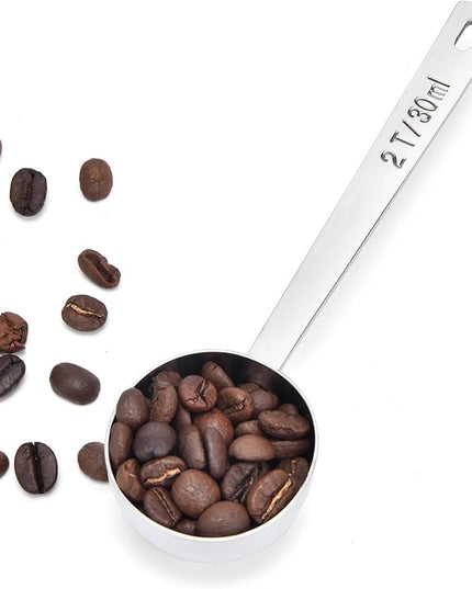 Long Handle Coffee Scoop: 18/8 Stainless Steel 5.98 Inch 2 Tablespoon Metal Measuring Spoon Tbsp Scoop for Coffee Beans, Grounds Coffee, Coffee Powder, Tea, Tall Jars (2Tbsp/30ml)