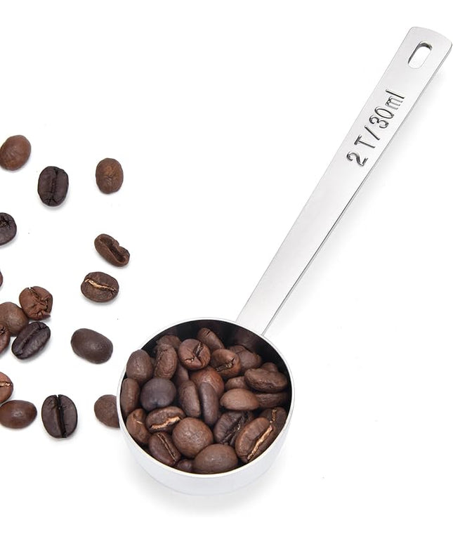 Long Handle Coffee Scoop: 18/8 Stainless Steel 5.98 Inch 2 Tablespoon Metal Measuring Spoon Tbsp Scoop for Coffee Beans, Grounds Coffee, Coffee Powder, Tea, Tall Jars (2Tbsp/30ml)