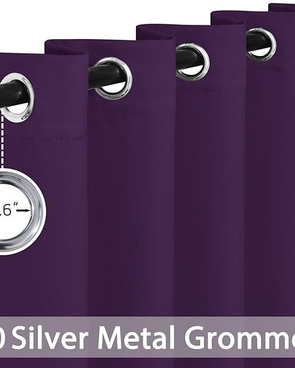 Yakamok Blackout Curtains Room Darkening Thermal Insulated Window Panels,Solid Grommet Top Drapes for Bedroom/Living Room(62Wx72L, Purple, 2 Panels)
