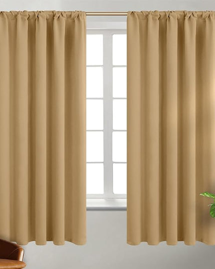 BGment Rod Pocket and Back Tab Blackout Curtains for Bedroom - Thermal Insulated Room Darkening Curtains for Living Room, 2 Window Curtain Panels (42 x 63 Inch, Khaki)