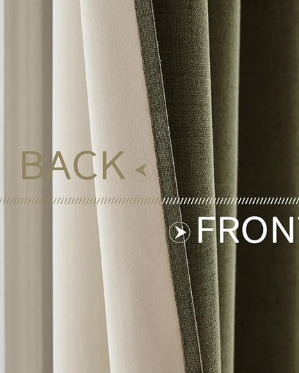 MIULEE Linen Texture Curtains for Bedroom Solid 100% Blackout Thermal Insulated Light Olive Green Curtains Grommet Room Darkening Drapes for Living Room Nursery 52x45 Inch (2 Panels)