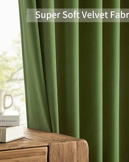 Joydeco Green Velvet Curtains 72 inch 2 Panel, Room Darkening Super Soft Velvet Drapes for Bedroom Living Room Thermal Insulated Window Drapes, Luxury Blackout Rod Pocket Curtains,W52 x L72 inch