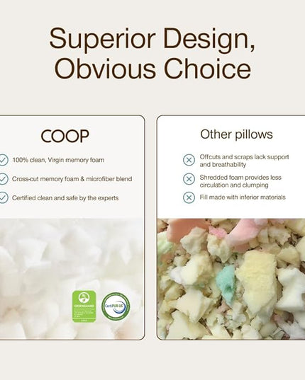 Coop Home Goods Original Cut-Out Adjustable Pillow, King Size Bed Pillows for Neck & Head Support, Memory Foam Pillows - Medium Firm for Side Sleeper, CertiPUR-US/GREENGUARD Gold