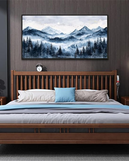 ERQINHUA Black Framed Canvas Wall Art For Bedroom Large Wall Decorations For Living Room Modern Office Mural Misty and Fog Forest Painting Mountain Landscape Pictures Artworks Home Decor 20x40 In