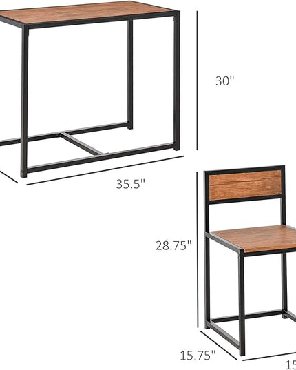 3-Piece Industrial Dining Table Set for Two, Kitchen and Dining Room Chairs, Compact Design for Small Spaces with Easy Assembly