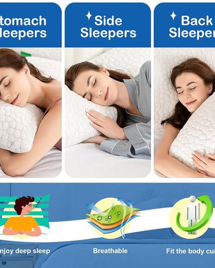 Cooling Pillows King Size Set of 2 Pack Shredded Memory Foam Pillows for Sleeping, Adjustable Cool Bed Pillow for Side Back Stomach Sleepers, Luxury Gel Neck Pillow for Neck and Shoulder Pain Relief