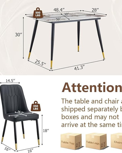 Small Dining Table Set for 4，50'' Sintered Stone Table with 4 Chair Dining Table Set，Easy to Assemble，Suitable for Small Spaces
