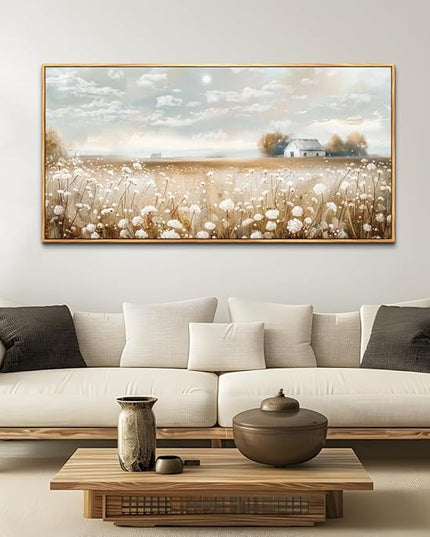 ERQINHUA Large Wall Decor Canvas Painting Wall Art For Living Room Decor White Flowers Landscape Painting Wood Frame DecorPrint Artwork For Dining Room Bedroom Bathroom Kitchen Home Decor 24x48 In
