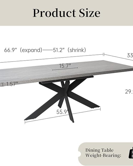 ZckyCine 51"-67" Extendable Dining Table Set with 4 Dining Chairs, Modern Rectangular Kitchen Table Set for 6-8 People, Space-Saving Expandable Dining Table with Metal Frame Dining Room