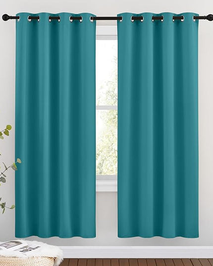 NICETOWN Room Darkening Window Curtains & Drapes - Thermal Insulated Solid Grommet Light & Sound Blocking Blackout Drapes for Bedroom/Living Room (Peacock Teal, 2 Panels, W46 x L72)