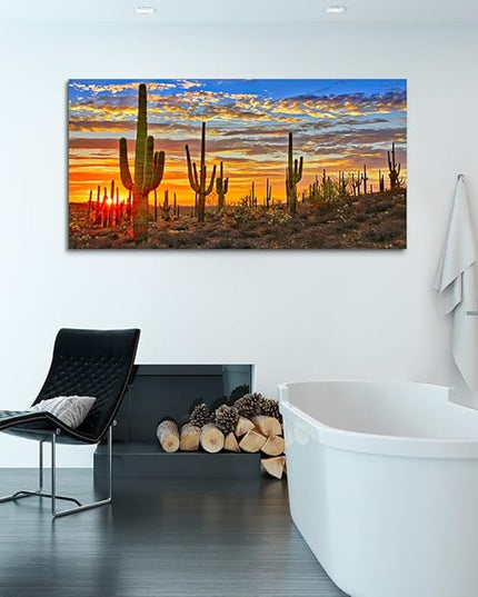 Canvas Wall Art For Living Room Cactus Plant Landscape Painting Bathroom Wall Decor Ready To Hang Home Decorations Bedroom Kitchen Inspirational Canvas Prints Posters Painting Wall Mural Artwork