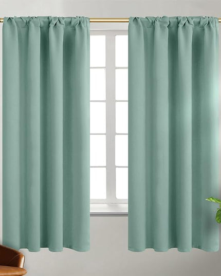 BGment Blackout Curtains 63 inch for Bedroom - Rod Pocket and Back Tab Blackout Curtains Thermal Insulated Room Darkening Curtains for Living Room, 2 Window Curtain Panels (38 x 63 Inch, Frosty Green)