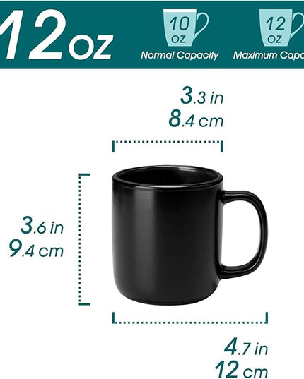 vancasso Stoneware Coffee Mugs Set, 12 oz Ceramic Coffee Cups for Latte Hot Tea Cappuccino Cocoa Milk Cups Set of 6, Dishwasher & Microwave Safe, Matte Black