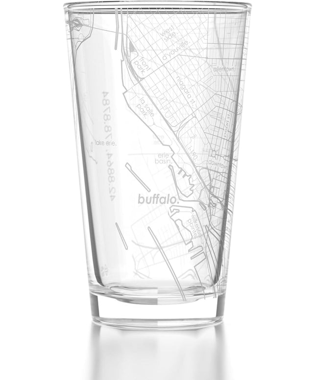 Well Told Engraved Buffalo New York Map Pint Glass, Etched Beer Gift (16 oz, Clear) City Map Pint, Custom City Glassware, Gifts For Beer Lovers