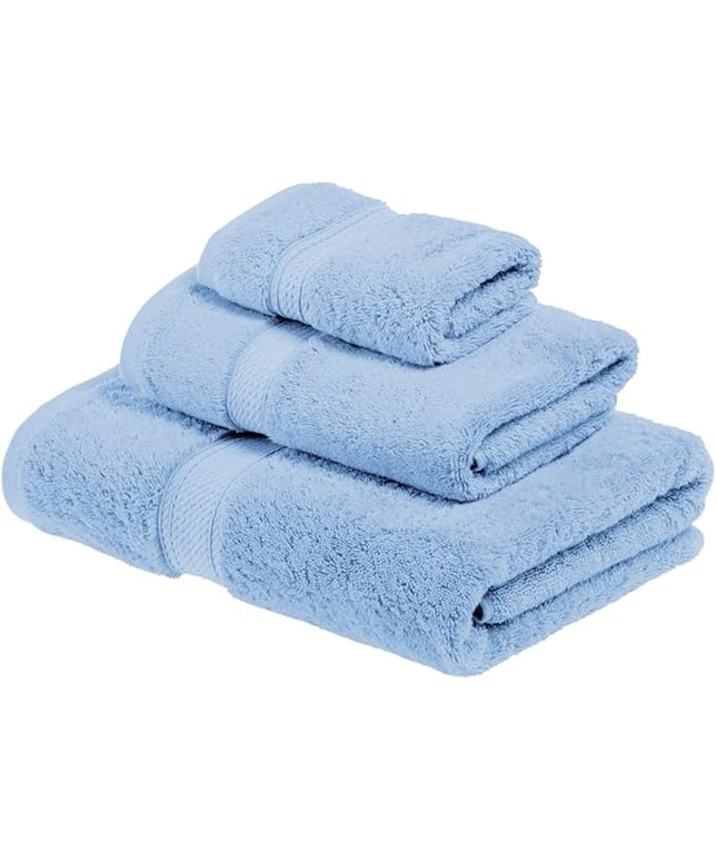 Superior Egyptian Cotton Pile 3 Piece Towel Set, Includes 1 Bath, 1 Hand, 1 Face Towel/Washcloth, Ultra Soft Luxury Towels, Thick Plush Essentials, Guest Bath, Spa, Hotel Bathroom, Light Blue
