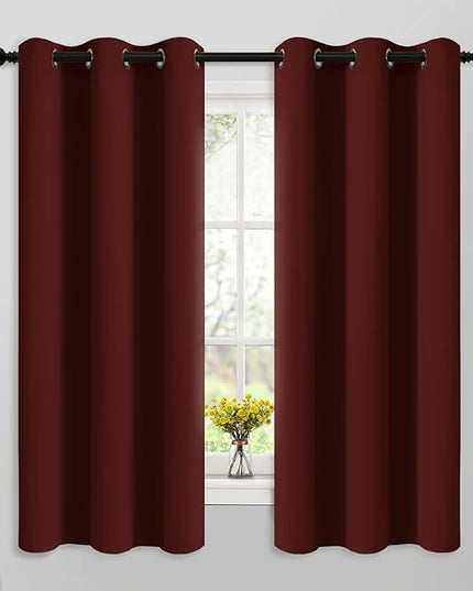 Yakamok 63 Inch Length Burgundy Red Blackout Curtains for Bedroom 63 Inch Length, Thermal Insulated Room Darkening Grommet Top Window Drapes for Living Room,42W x 63L,2 Panels