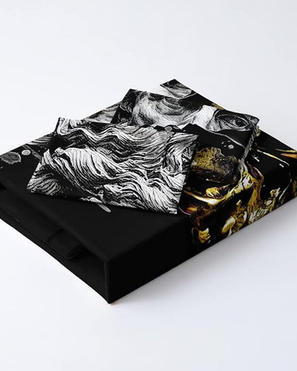 Modern Art Design Duvet Cover Set Full/Queen Size Black Golden Skull Comforter Covers Pillow Shams Black Background Bed Set Broken Statue Doce Bedding Sets
