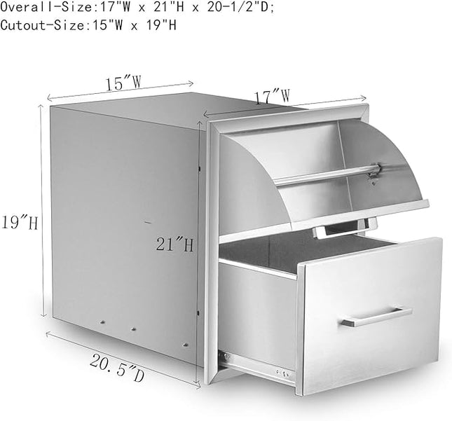 Stainless Steel Paper Towel Holder Double Drawer 17W21H21D Works with Your Grilling or Prep Zones for Easy & Quick Cleanup