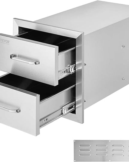 VEVOR Outdoor Kitchen Cabinets 14W x 14.3H x 23D Inch, BBQ Island Drawers Stainless Steel, Flush Mount Double with Handle, BBQ Island for Outdoor Kitchens or Grill Station