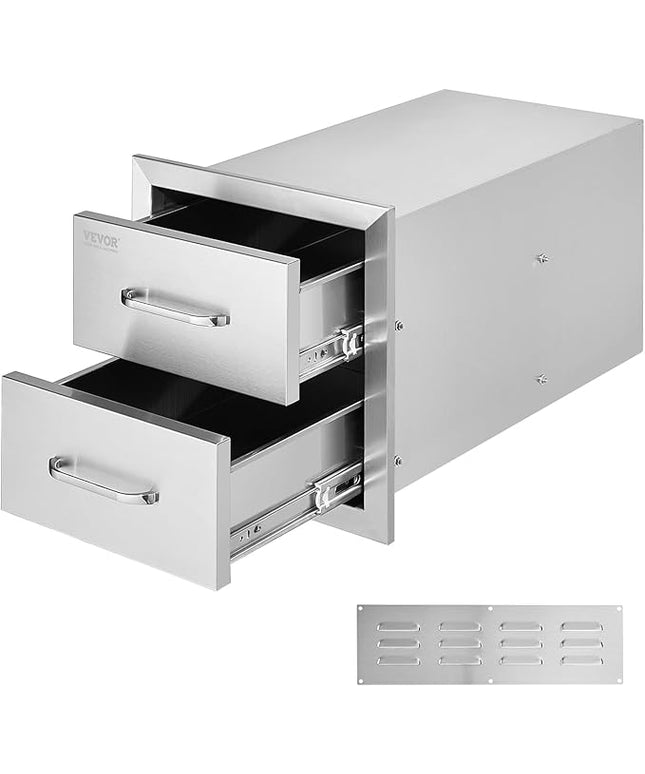 VEVOR Outdoor Kitchen Cabinets 14W x 14.3H x 23D Inch, BBQ Island Drawers Stainless Steel, Flush Mount Double with Handle, BBQ Island for Outdoor Kitchens or Grill Station