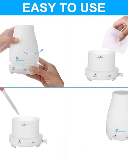 Diffuserlove 2 Pack 200ml Essential Oil Diffuser Ultrasonic Aromatherapy Diffuser Cool Mist Humidifiers with 7 Color LED Lights & Waterless Auto Shut-Off for Home Office Kitchen Bedroom
