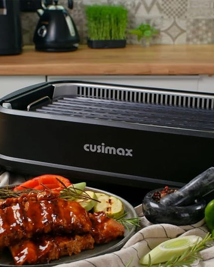 Indoor Grill, CUSIMAX Smokeless Grill Indoor, 1500W Electric Grill Griddle Korean BBQ with LED Smart Display & Tempered Glass Lid, Non-stick Removable Grill Plate & Griddle Plate, Black