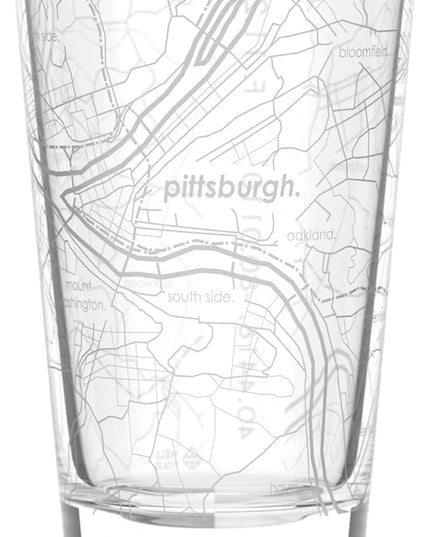 Well Told Engraved Pittsburgh Pennsylvania Map Pint Glass, Etched Beer Gift (16 oz, Clear) City Map Pint, Custom City Glassware, Gifts For Beer Lovers