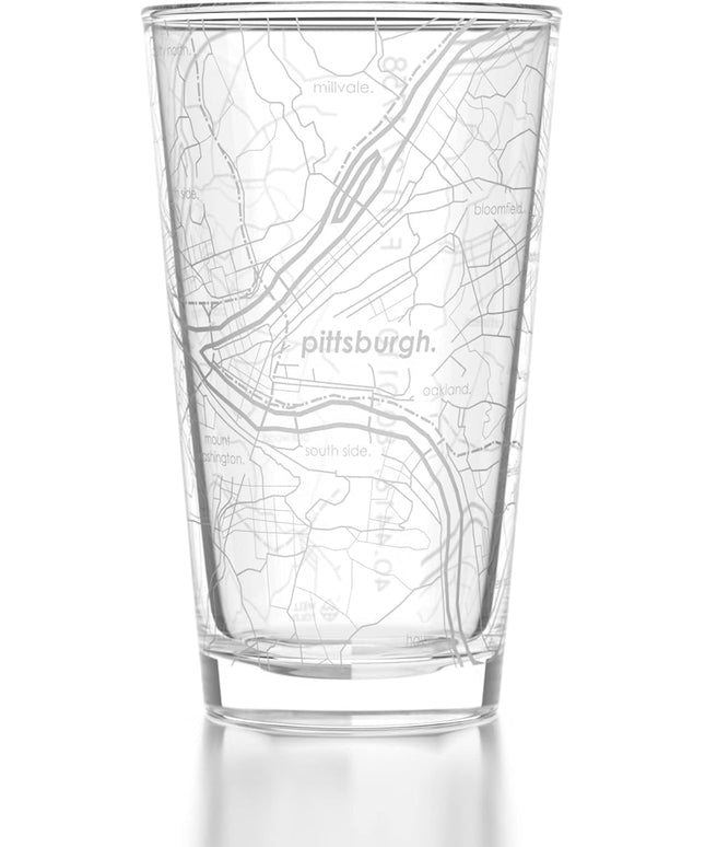 Well Told Engraved Pittsburgh Pennsylvania Map Pint Glass, Etched Beer Gift (16 oz, Clear) City Map Pint, Custom City Glassware, Gifts For Beer Lovers