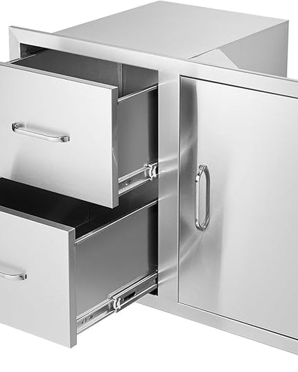 VEVOR Outdoor Kitchen Door Drawer Combo, 32.5" Wx21.7 Hx20.5 D, Access Door Double Drawers with Paper Towel Rack, BBQ Island Drawers with Stainless Steel Handles, 30.7" Wx20 Hx21 D Cutout Size
