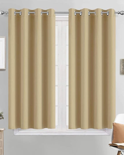 Yakamok Room Darkening Blackout Curtains for Bedroom, Light Blocking Thermal Insulated Grommet Top Drapes for Living Room,Beige,52x45Inch, 2 Panels