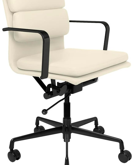 Laura Davidson Furniture SOHO II Padded Management Office Chair - Mid Back Desk Chair with Arm Rest, Swivel & Cushion Availability, Made of Faux Leather, Sand with Black Frame, Computer Chair