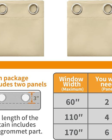 YoungsTex 40 Inches Length Beige Blackout Curtains for Kitchen Window - Short Thermal Insulated Drapes with Grommet Room Darkening Privacy for Bathroom Bedroom, 2 Panels, 42 x 40 Inch