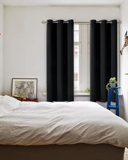 BGment Black Blackout Curtains for Bedroom 63 Inches Long, Black Out Room Darkening Light Blocking Thermal Insulated Grommet Window Drapes for Summer Heat, Each Panel 42 Inch Wide