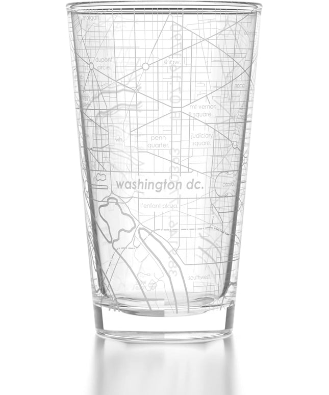 Well Told Engraved Washington DC Map Pint Glass, Etched Beer Gift (16 oz, Clear) City Map Pint, Custom City Glassware, Gifts For Beer Lovers